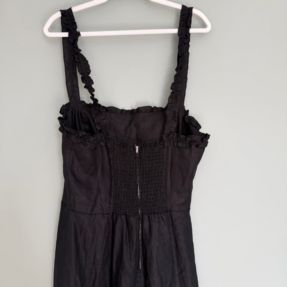 Reformation "Hyla" 100% Linen Black Sleeveless Ruffle-Trim Tiered Midi Dress - Picture 8 of 14